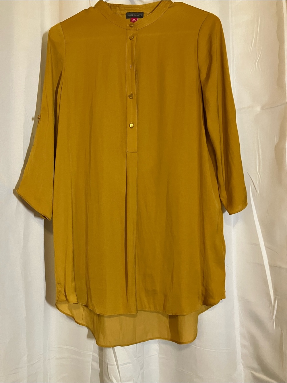 Vince Camuto Mustard Yellow Mandarin-Collar Tunic